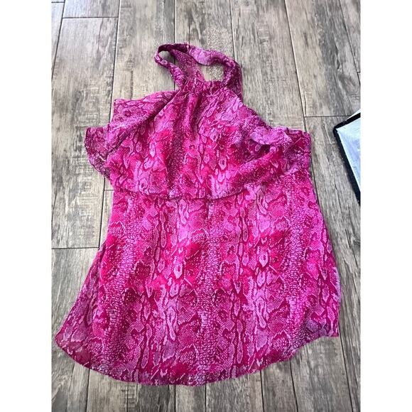 BCBGMAXAZRIA Women's Pink Azaelea Combo Ruffle Silk Halter Top Size Large - Picture 5 of 12